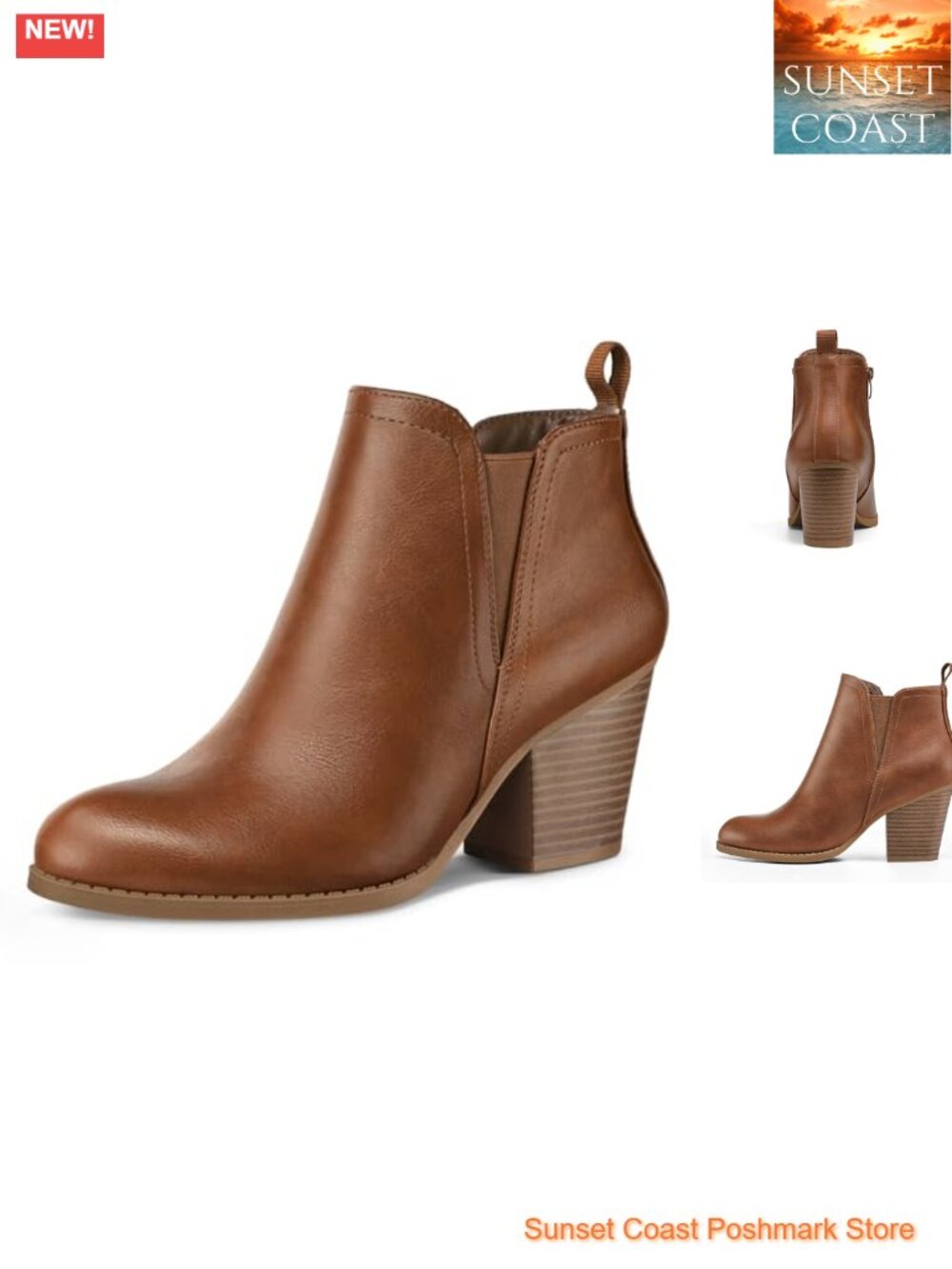 Women's Ankle Boots Stacked Chunky Heel Booties Side Zipper Comfort